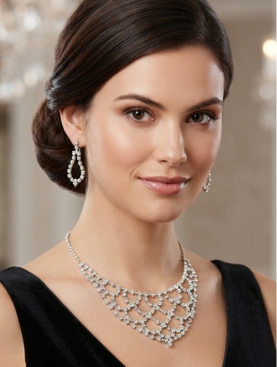 Adjustable Rhinestone Necklace And Earring Set